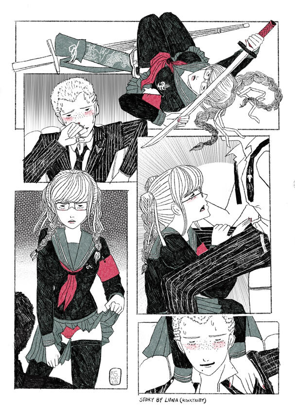 Digital 2025 | Danganronpa | Kuzuryu Fuyuhiko/Pekoyama Peko | Love Like No Other Bang | Spot Illustration for the fanfiction "Your Love is My Drug" by selfindulgentkitten on Ao3